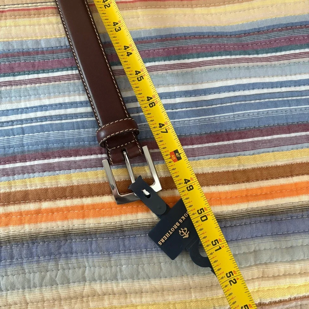 Brooks Brothers Mens Brown Genuine Leather Dress Belt Size 42 Silver Buckle NEW